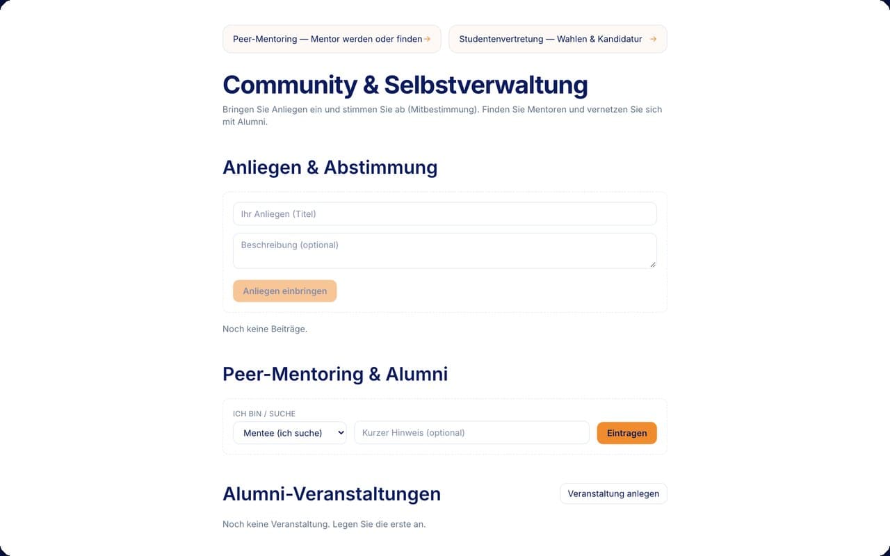 Community: Anliegen, Mentoring, Alumni