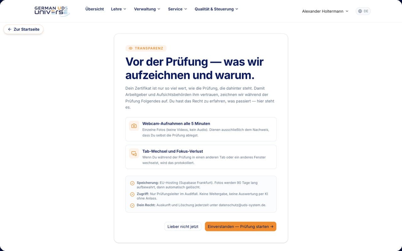 Prüfung mit transparenter Aufsicht
