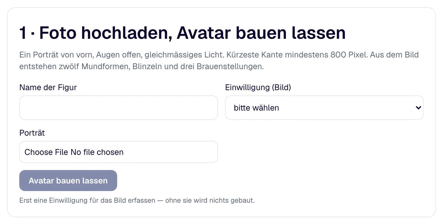 Das Foto für die Figur, verknüpft mit einer erfassten Einwilligung.