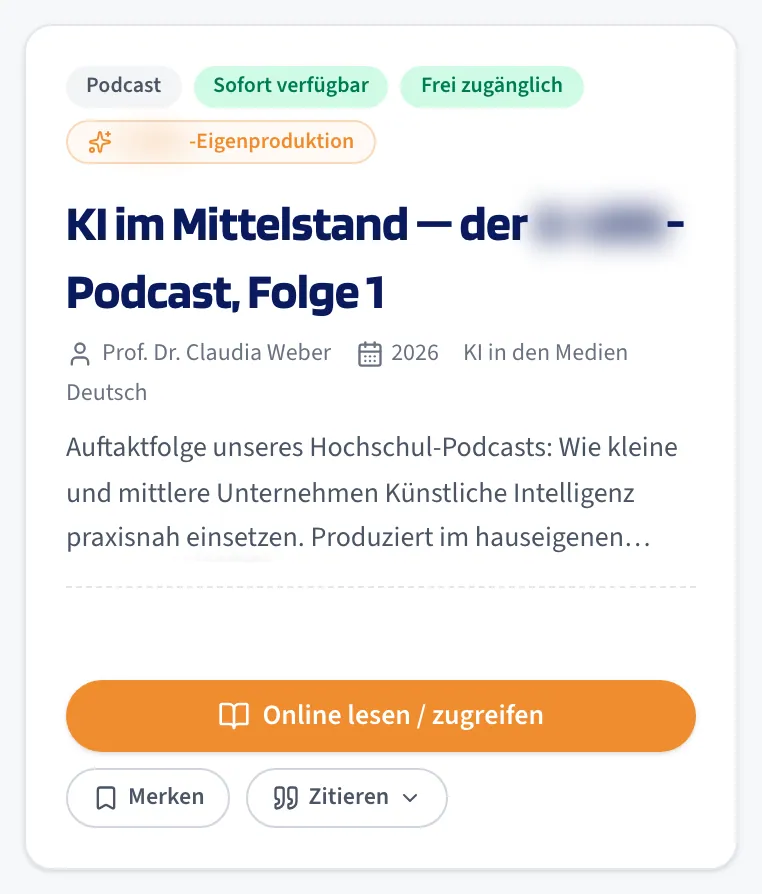 Ein Medium der Mediathek mit Art, Titel, Herkunft, Sichtbarkeit und Zitierweise.