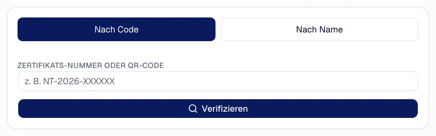 „Nachweis prüfen“: das Feld für den Code und das Ergebnis „gültig“, „abgelaufen“ oder „ungültig“.